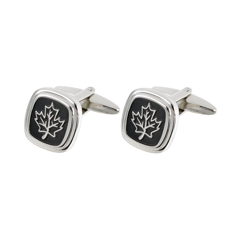 Black and Silver Maple Leaf Cufflinks - SC126 - Click Image to Close